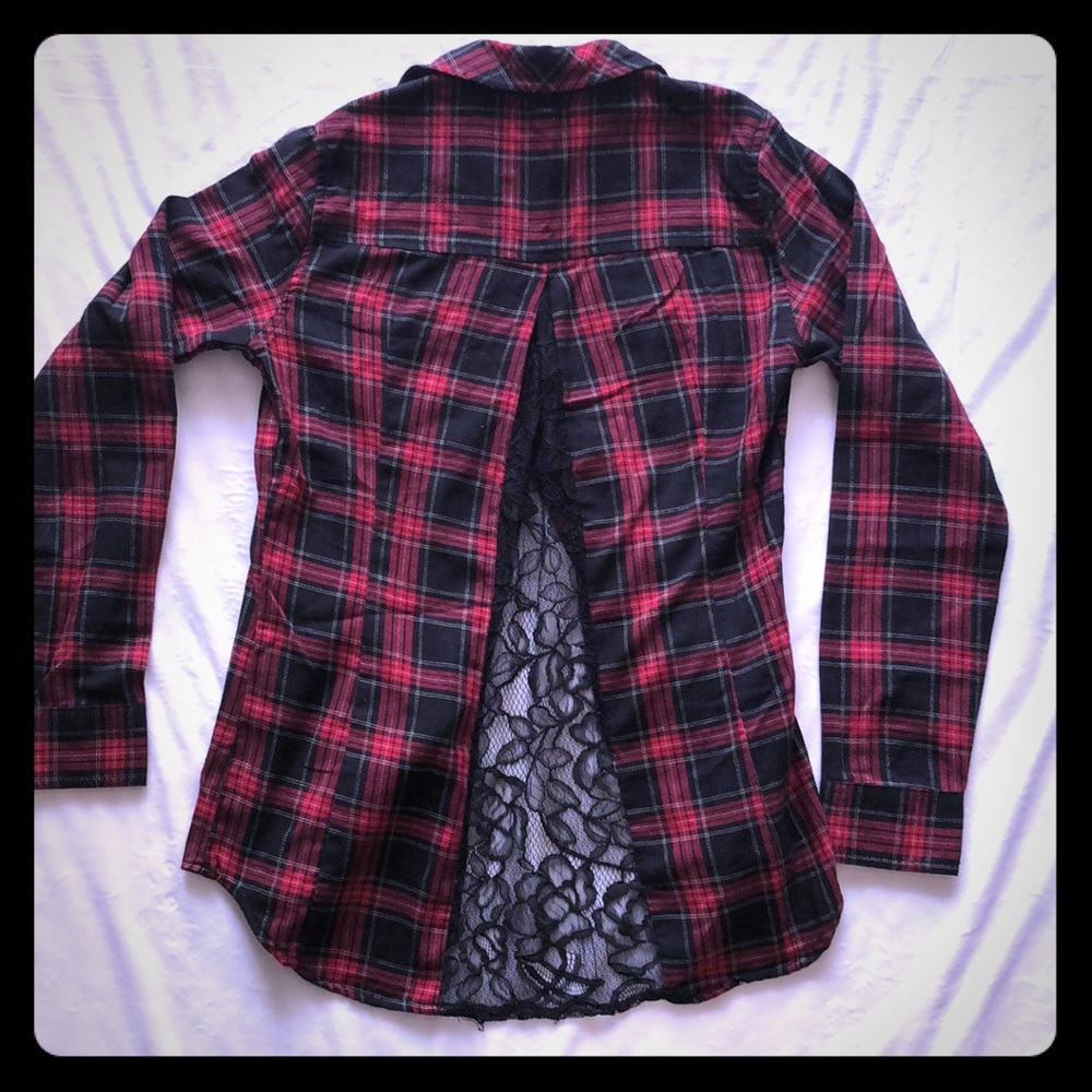 Lace back plaid shirt